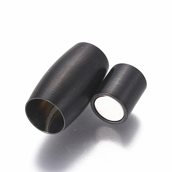 304 Stainless Steel Magnetic Clasps with Glue-in Ends, Frosted, Oval, Gunmetal, 14x8mm, Hole: 5mm