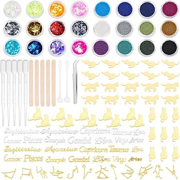 ARRICRAFT 113 Pieces DIY Epoxy Resin Crafts Kits, Including Alloy Cabochons, Sequins/Paillette, Glass Beads, Birch Wooden Sticks, Plastic Stirring Rod, Stainless Steel Tweezers and Pipettes, Mixed Colo