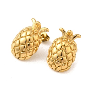 Pineapple 304 Stainless Steel Stud Earrings for Women, Golden, 20x13mm
