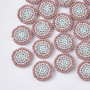 Glass Seed Beads Cabochons, Cluster Beads, with Non-Woven Fabric, Flat Round, Thistle, 17~18x3.5~4mm