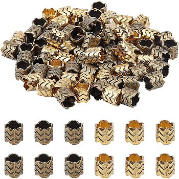 100Pcs 2 Colors Tibetan Style Alloy Beads, Cadmium Free & Nickel Free & Lead Free, Column, Mixed Color, 11x10mm, Hole: 9mm