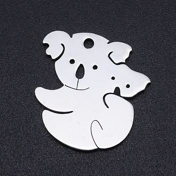 201 Stainless Steel Pendants,  Koala, Stainless Steel Color, 18x17x1mm, Hole: 1.6mm