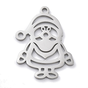 Christmas Theme Anti-Tarnish 304 Stainless Steel Pendants, Laser Cut, Stainless Steel Color, Santa Claus, 23.5x17x1mm, Hole: 1.5mm