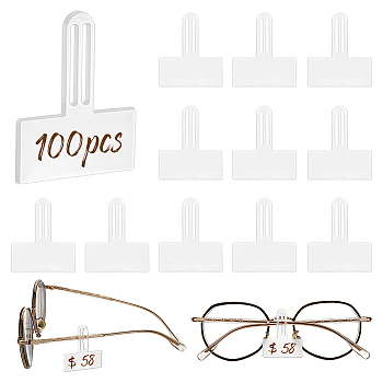 100Pcs Transparent PVC Glasses Price Tags Sleeve, Slip-on Eyeglasses Protector Label Tag Holder, Rectangle, Clear, 3.7x3x0.15cm, Hole: 18x2mm