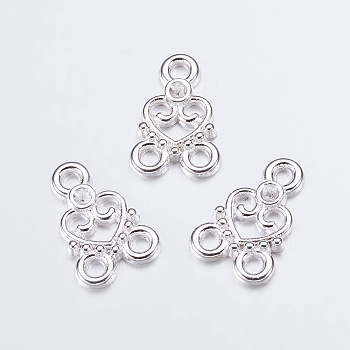 Chandelier Component Links, 3 Loop Connectors, Valentine Ornaments, Alloy, Heart, Silver Color Plated, Lead Free, Nickel Free and Cadmium Free, about 15mm long, 11mm wide, 2mm thick, hole: 2mm