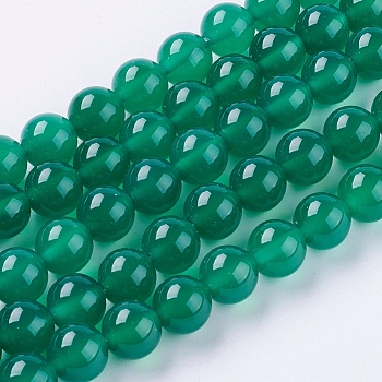 Natural Green Onyx Agate Beads Strands, Dyed, Round, Green, 8mm, Hole: 1mm