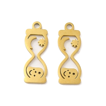 Ion Plating(IP) 304 Stainless Steel Pendants, Laser Cut, Hourglass Charm, Golden, 19x7x1mm, Hole: 1.6mm