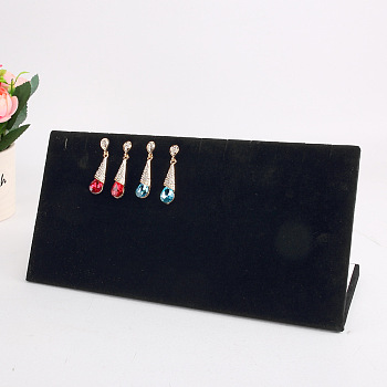 Velvet Jewelry Display Stands, Earring, Necklace,Bracelet Display Rack, L-Shaped, Rectangle, Black, 25x8.5x11.5cm