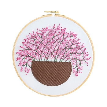 Gypsophila Pattern DIY Embroidery Kit, including Embroidery Needles & Thread, Cotton Linen Cloth, Deep Pink, 290x290mm