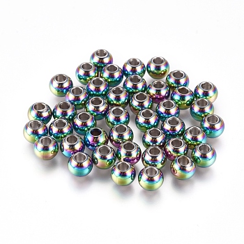Ion Plating(IP) 304 Stainless Steel Beads, Rondelle, Rainbow Color, 6x5mm, Hole: 2.5mm