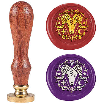 Wax Seal Stamp Set, Sealing Wax Stamp Solid Brass Head with Wood Handle, for Envelopes Invitations, Gift Card, Goat, 83x22mm, Stamps: 25x14.5mm