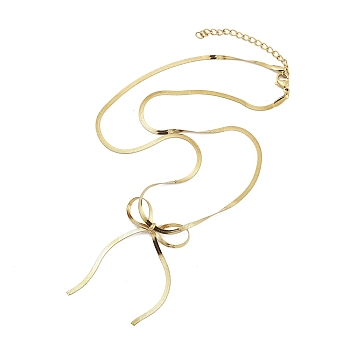 304 Stainless Steel Flat Snake Chain Bowknot Pendant Necklaces for Women, Real 18K Gold Plated, 16.22 inch(41.2cm), Pendant: 50x32mm