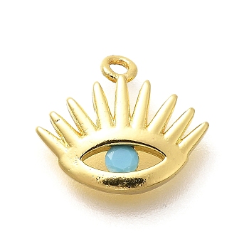 Brass Charms, Eye Charms, with Glass, Real 18K Gold Plated, 11x13x2.5mm, Hole: 1.2mm