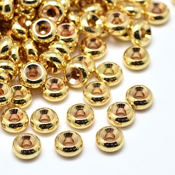 Rack Plating Brass Flat Round Spacer Beads, Golden, 6x3mm, Hole: 2mm