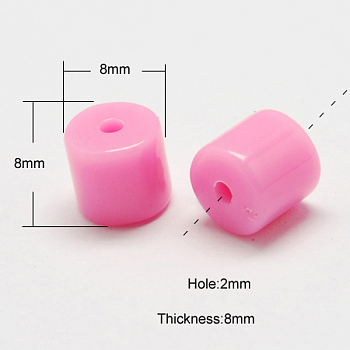 Solid Colour Acrylic Beads, Column, Pearl Pink, 8x8x8mm, Hole: 2mm, about 1075pcs/500g