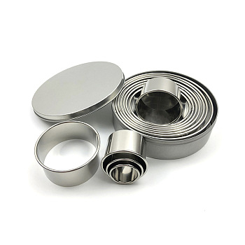 430 Stainless Steel Cookie Cutters, Biscuit Fondant Cutters, Round, Stainless Steel Color, 26~113x30mm, 12pcs/set