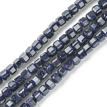Synthetic Blue Goldstone Beads Strands, Faceted, Cube, 2~2.5x2~2.5x2~2.5mm, Hole: 0.6mm, about 178pcs/strand, 15.04 inch(38.2cm)