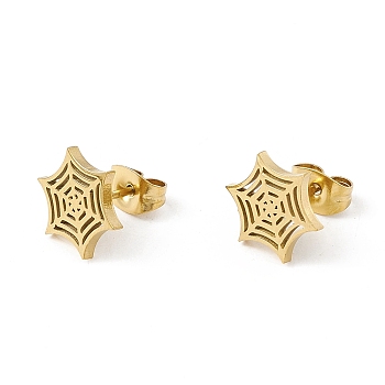 304 Stainless Steel Spider Web Stud Earrings, Halloween Jewelry for Women, Golden, 11x9.5mm, Pin: 0.8mm