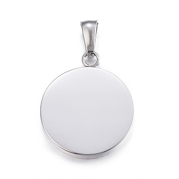304 Stainless Steel Pendants, Manual Polishing, Flat Round, Stamping Blank Tag, Stainless Steel Color, 23.5x20x2mm, Hole: 3.5x7mm