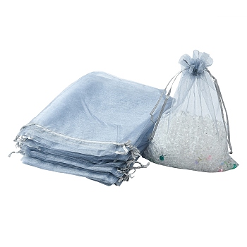 Organza Bags Jewellery Storage Pouches, Wedding Favour Party Mesh Drawstring Gift Bags, Light Grey, 23x17cm