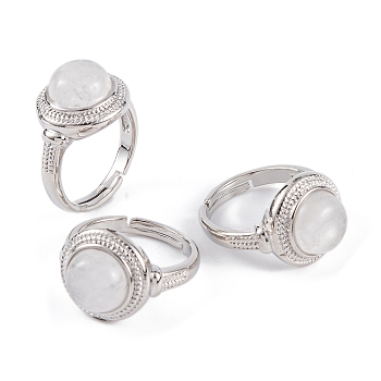 Natural Quartz Crystal Round Adjustable Rings, Platinum Plated Brass Finger Rings for Women Men, Inner Diameter: 18mm