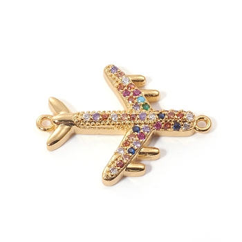 Brass Micro Pave Cubic Zirconia Links connectors, Plane, Colorful, Golden, 24x19x3mm, Hole: 1mm