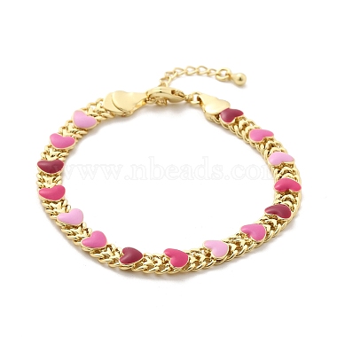 Heart Brass Enamel Link Chain Bracelets for Women(BJEW-B125-04G)-4