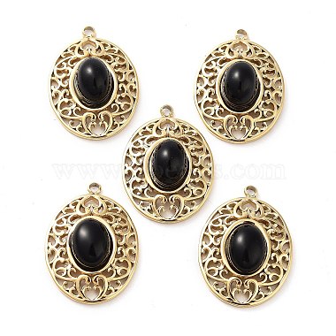 Real 14K Gold Plated Oval Black Onyx Pendants