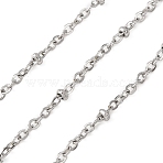 Tarnish Resistant 304 Stainless Steel Cable Chains, Soldered, Satellite Chains, with Rondelle Beads, Stainless Steel Color, 2x1.5x0.4mm(CHS-K004-13P-0.4mm)