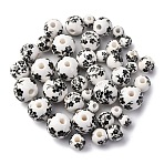 40Pcs 4 Styles Handmade Printed Porcelain Beads, Round, Black, 6~12mm, Hole: 2~3mm, 10pcs/style(PORC-FP0001-04)