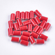 Handmade Porcelain Beads, Bright Glazed Porcelain Style, Column, Red, 10~10.5x6mm, Hole: 2mm(PORC-S498-14C)