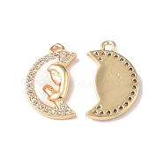 Brass Micro Pave Clear Cubic Zirconia Pendants, Moon Charms, with Shell, Real 18K Gold Plated, 15.5x10x2.5mm, Hole: 1.2mm(KK-I702-14G)
