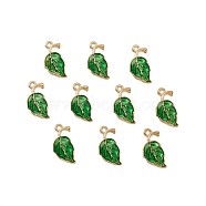 Alloy Enamel Pendants, Leaf, Golden, Green, 19.5x9.5x2.2mm, Hole: 1.5mm(ENAM-TAC0001-01B)