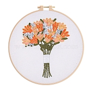 Flower Pattern DIY Embroidery Kit, including Embroidery Needles & Thread, Cotton Cloth, Light Salmon, 210x210mm(DIY-P077-132)