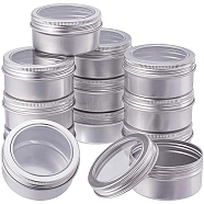 Round Aluminium Tin Cans, Aluminium Jar, Storage Containers for Jewelry Beads, Candies, with Screw Top Lid and Clear Window, Platinum, 7x3.5cm, Capacity: 80ml, 12pcs/box(CON-BC0004-25-80ml)
