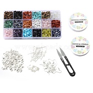 Diy Jewelry Kits, with Natural Gemstone Chips Beads, Elastic Crystal Thread, Scissors, Brass Earring Hooks, Lobster Claw Clasps, Iron Eye Pin, Brass Crimp Beads, 5~8x5~8mm, Hole: 1mm, about 31.5 inch(DIY-SZ0001-32)