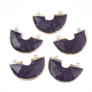 Electroplate Natural White Jade Semi Circle Pendants, with Iron Findings, Faceted, Dyed, Half Round, Golden, Indigo, Golden, 28x41x5mm, Hole: 2.5mm(G-S344-42A)