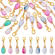 AHADERMAKER 40Pcs Glass Pendants Decorations, with Zinc Alloy Lobster Claw Clasps, Teardrop, Mixed Color, 31mm(HJEW-GA0001-49)