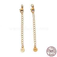 925 Sterling Silver Chain Extenders, with Lobster Claw Clasps & Charms, Flat Round, Antique Golden, 63x2.5mm, Hole: 2.4mm(STER-D036-34AG)