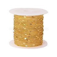 Soldered Brass Coated Iron Curb Chains, with Spool, Golden, 1.5x1x0.5mm(CH-CJ0001-01A-G)