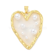 Rack Plating Brass & Epoxy Resin Pendants, Heart Charms with Plastic Beads, Long-Lasting Plated, Lead Free & Cadmium Free, Real 18K Gold Plated, 35x28x6mm, Hole: 5x3mm(KK-C059-10B-G)