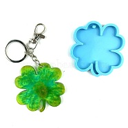 Clover DIY Pendant Silicone Molds, for Keychain Making, Resin Casting Molds, For UV Resin, Epoxy Resin Jewelry Making, Deep Sky Blue, 72x73x6mm, Hole: 3x4mm(DIY-WH0096-27)