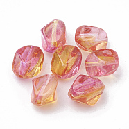 Two Tone Transparent Spray Painted Acrylic Beads, Polygon, Fuchsia, 12x8.5x8mm, Hole: 1mm, about 36pcs/20g(Y-ACRP-T005-34A)