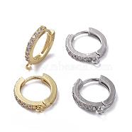 Brass Huggie Hoop Earring Findings, with Cubic Zirconia, Lead Free & Cadmium Free & Nickel Free, Long-Lasting Plated, Mixed Color, 17x15x3mm, Hole: 1.2mm, Pin: 1mm(KK-P150-42)