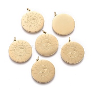 Ion Plating(IP) 304 Stainless Steel Pendants, with Jump Ring, Flat Round with Sun, Golden, 22x20x2mm, Hole: 1.8mm(X-STAS-F256-039G)