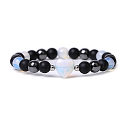 Opalite Heart Beaded Stretch Bracelet, 7-1/2 inch(19cm)(PW-WG70241-07)