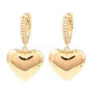 Brass with Cubic Zirconia Dangle Hoop Earrings, Heart, Light Gold, 31.5x17mm(EJEW-G362-02KCG)