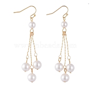 Dangle Earrings, with Shell Pearl Beads, Golden Plated Brass Earring Hooks and Copper Wire, Golden, 70mm, Pin: 0.7mm(EJEW-JE03825)