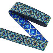 Ethnic Style Embroidery Polyester Ribbons, Jacquard Ribbon, Garment Accessories, Blue, Rhombus Pattern, 1-3/8 inch(34mm), about 7.66 Yards(7m)/Roll(OCOR-WH0077-29F)