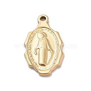 Ion Plating(IP) 304 Stainless Steel Pendants, Oval with Virgin Mary Charms, Golden, 24.5x14.4x2.1mm, Hole: 1.8mm(STAS-E187-01G)
